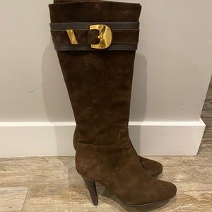COPY - Cole Han Brown Suede Nike Air Knee Length Boots with Gold Buckle Size 6B